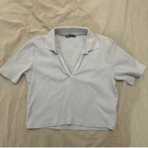 Zara Cropped Polo Shirt- Light Blue